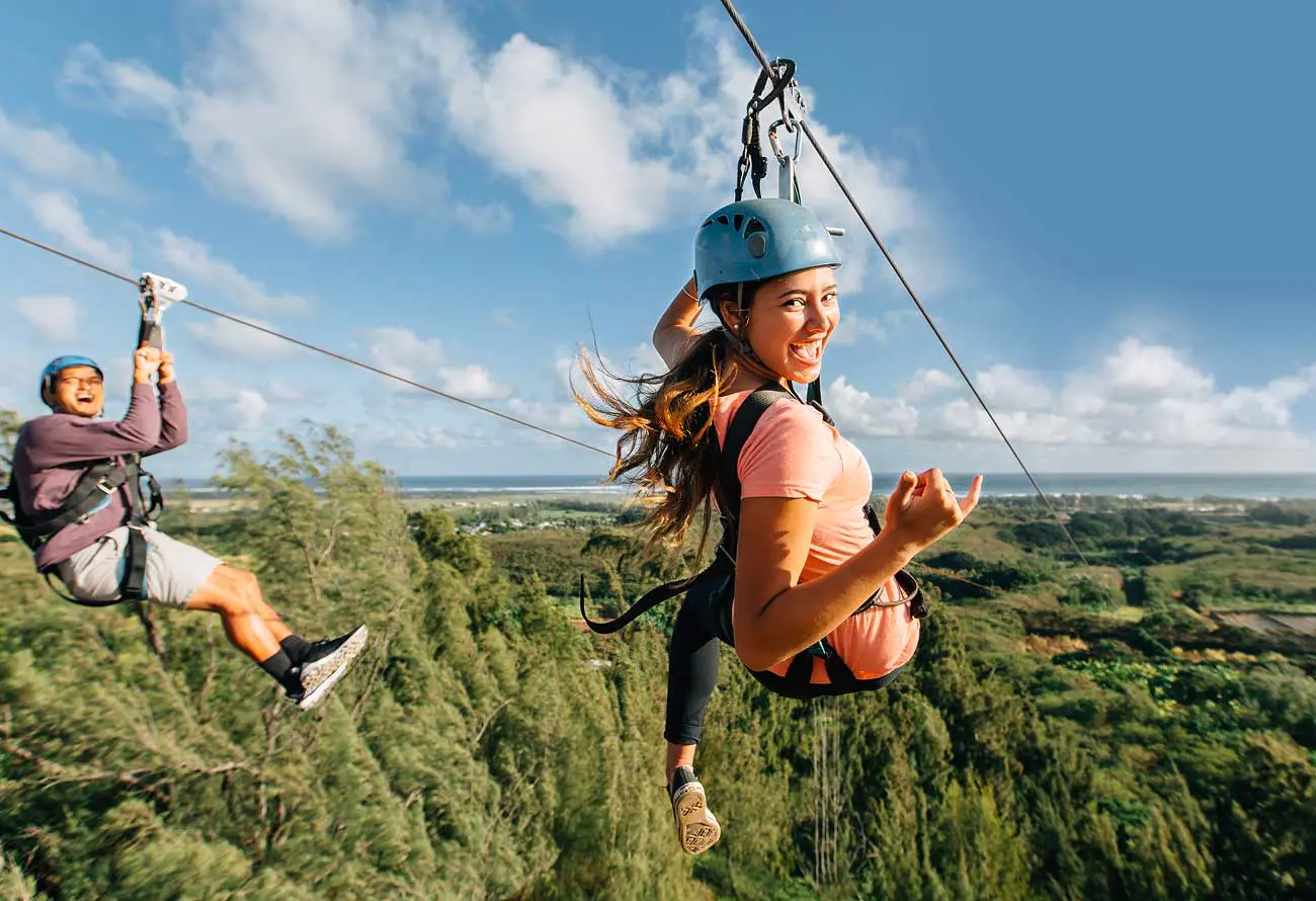Tirolina en Keana Farms con CLIMB Works, Kahuku
