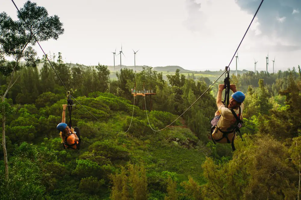 Tirolina en Keana Farms con CLIMB Works, Kahuku